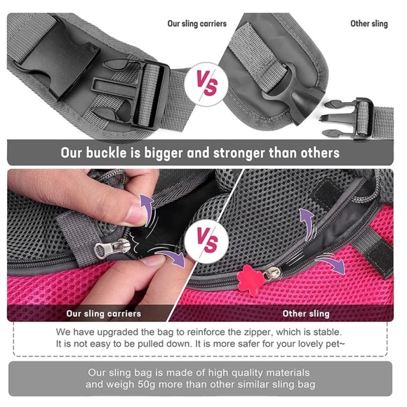 YUDODO Pet Sling Carrier Breathable Mesh Travel Safe Sling Bag Carrier Sz L PINK - Picture 5 of 8